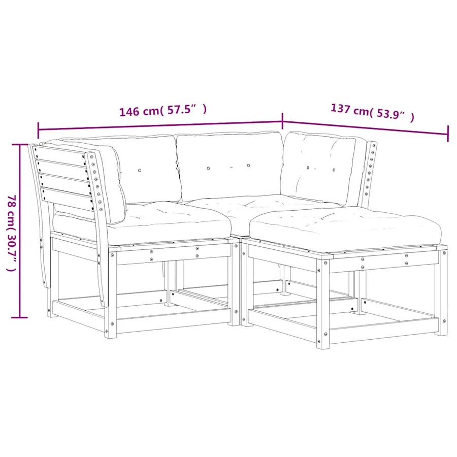 Salon de jardin 3 pcs avec coussins bois de pin massif - 8