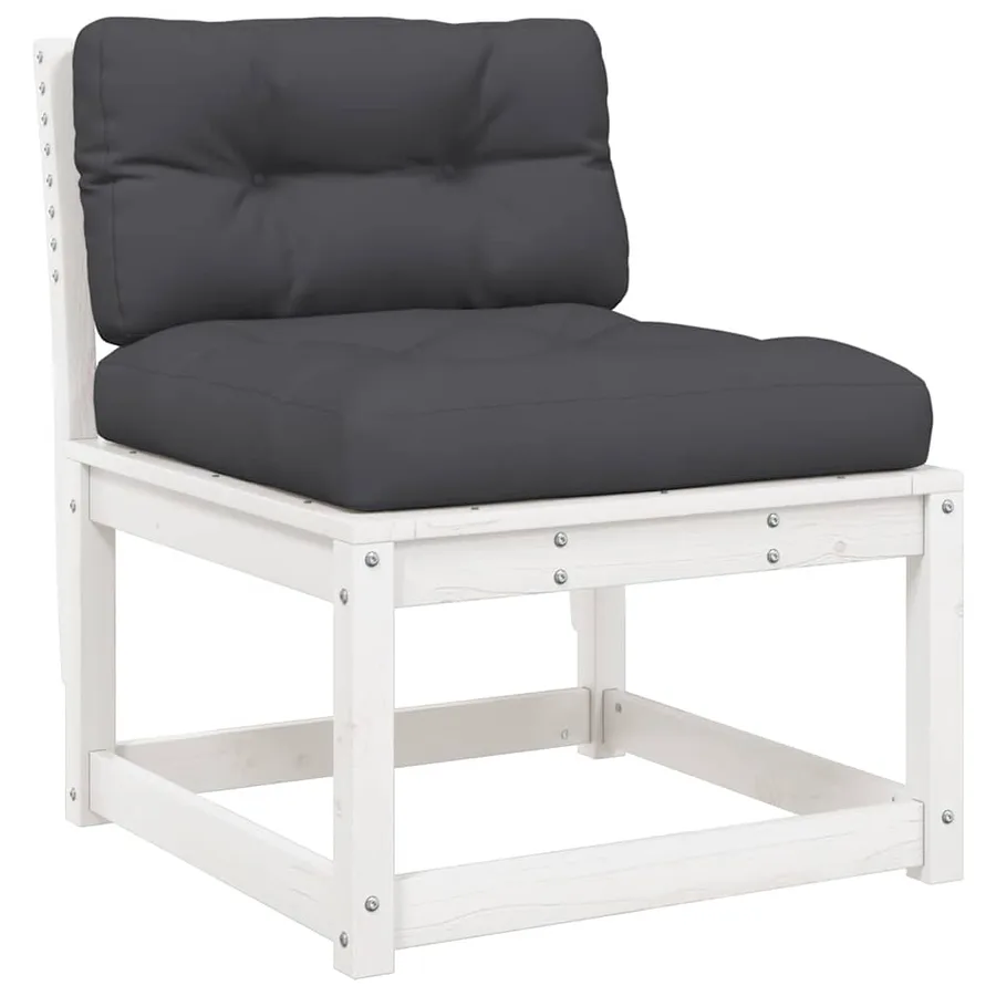 Salon de jardin 6 pcs avec coussins blanc bois massif de pin - 4