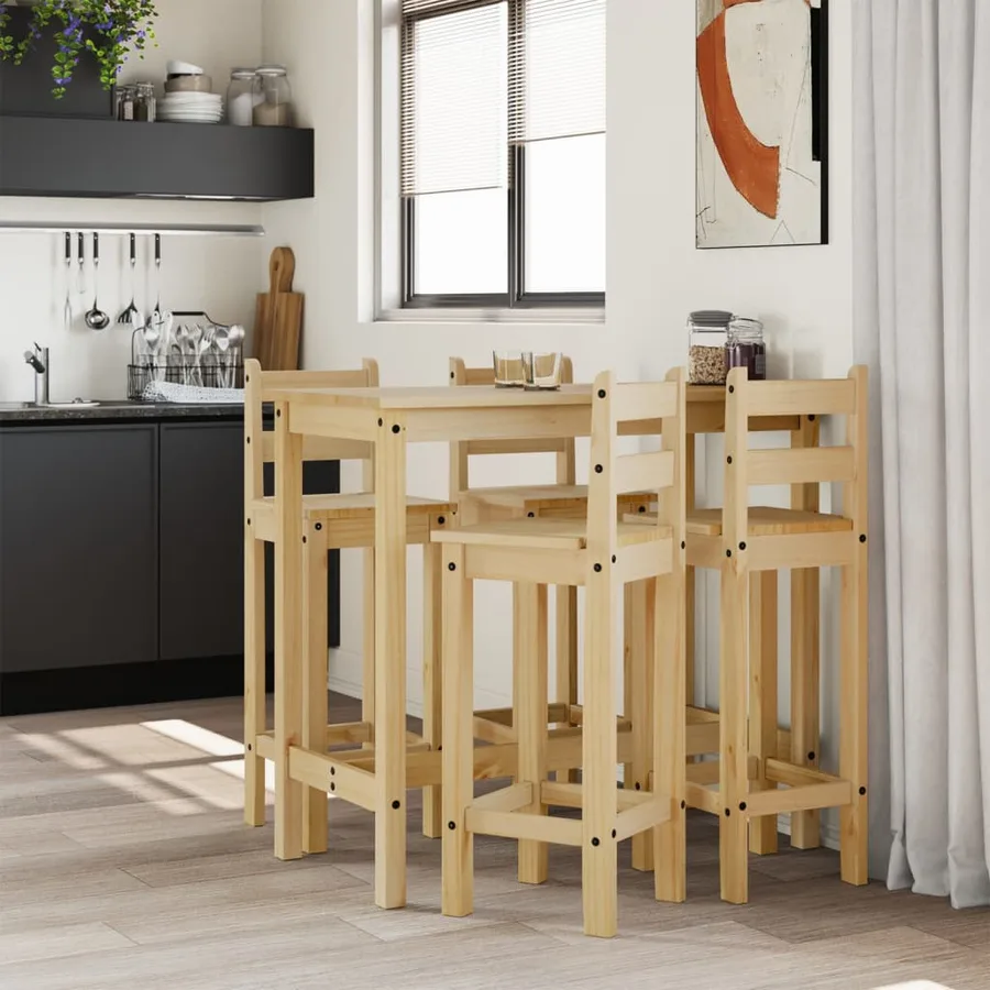 Ensemble de bar 5 pcs Bois de pin massif - 3
