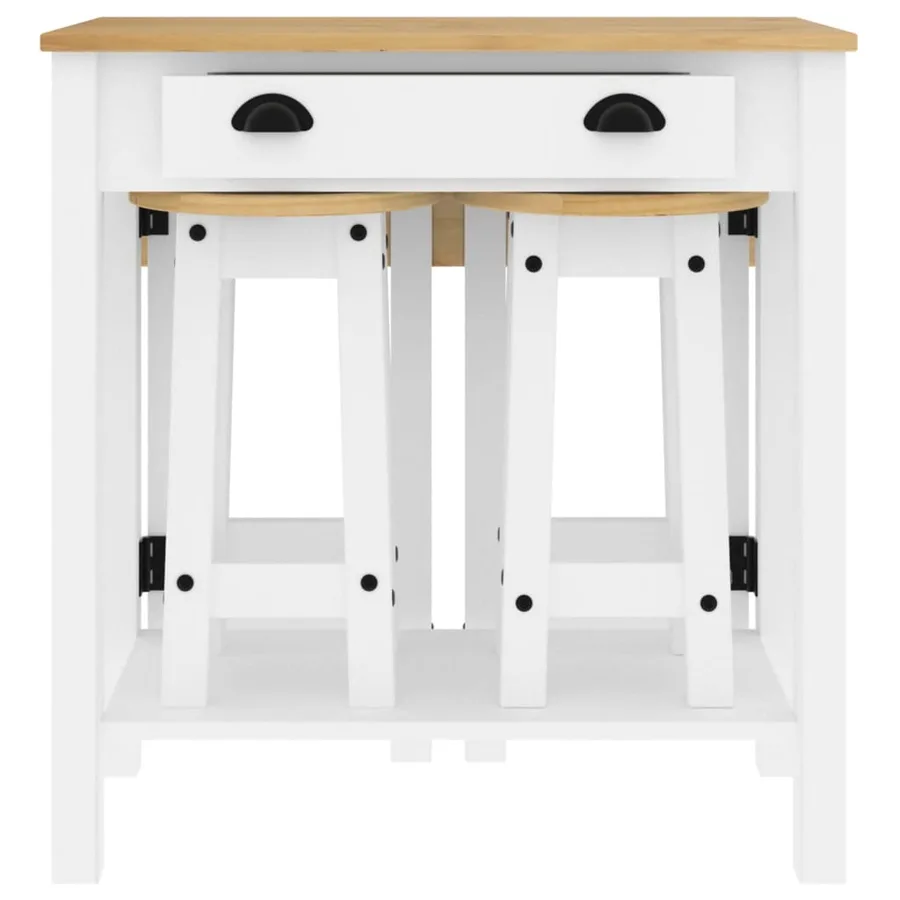 Ensemble de bar 3 pcs blanc bois de pin massif - 4