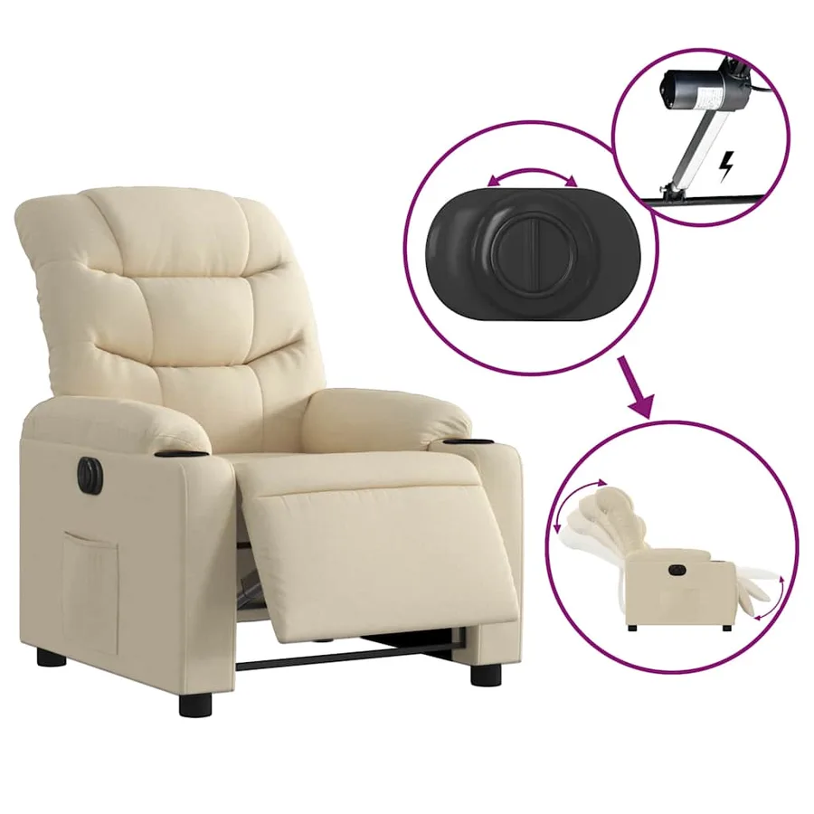 Fauteuil inclinable électrique Crème Tissu - 6