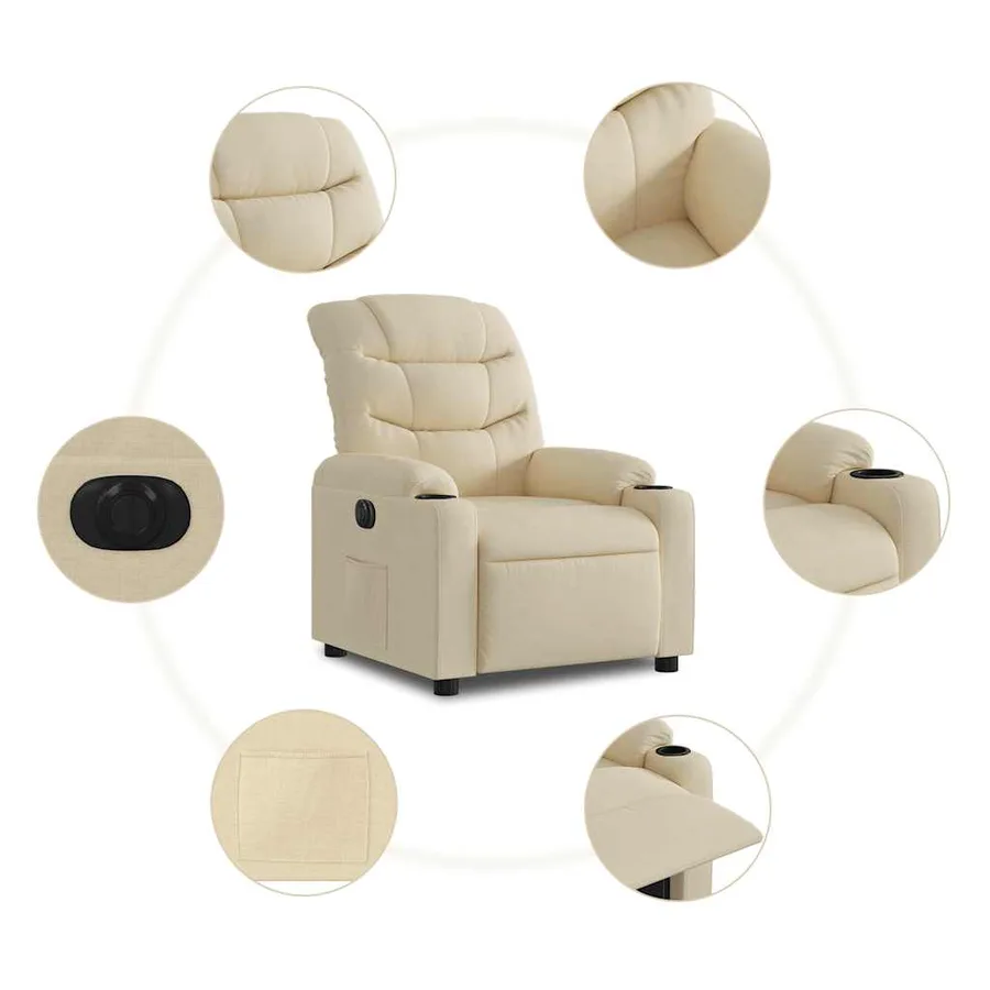 Fauteuil inclinable électrique Crème Tissu - 8