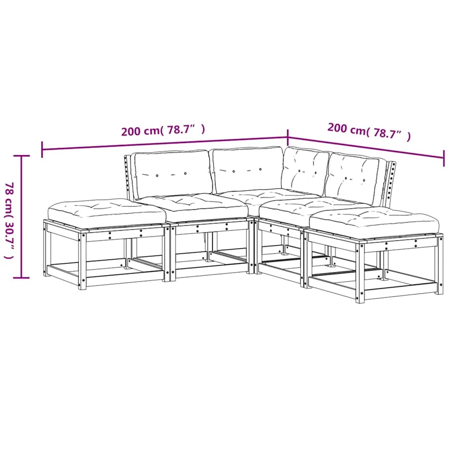 Salon de jardin 5 pcs avec coussins cire marron bois pin massif - 9