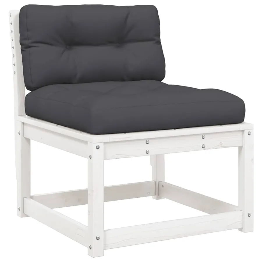 Salon de jardin avec coussins 8 pcs blanc bois de pin massif - 6