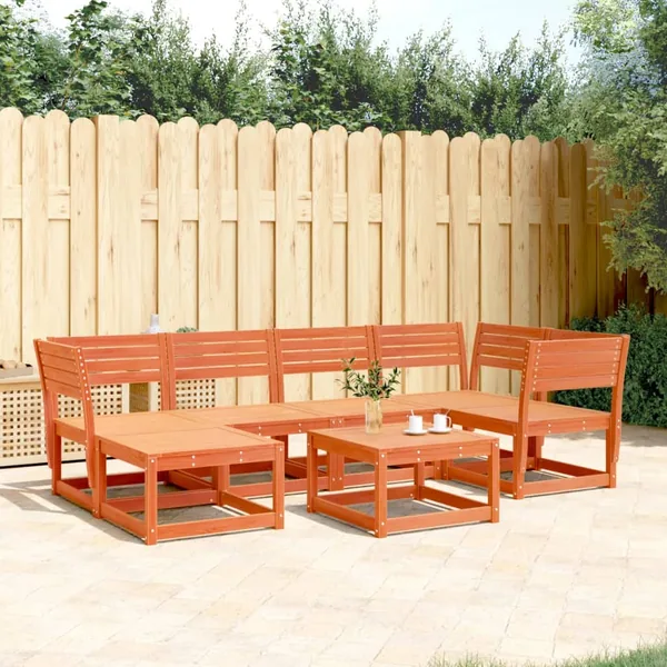 Salon de jardin 6 pcs cire marron bois de pin massif