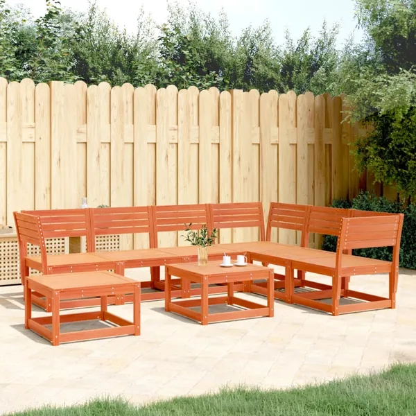 Salon de jardin 7 pcs cire marron bois de pin massif