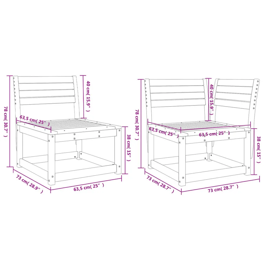 Salon de jardin 5 pcs blanc bois massif de pin - 8