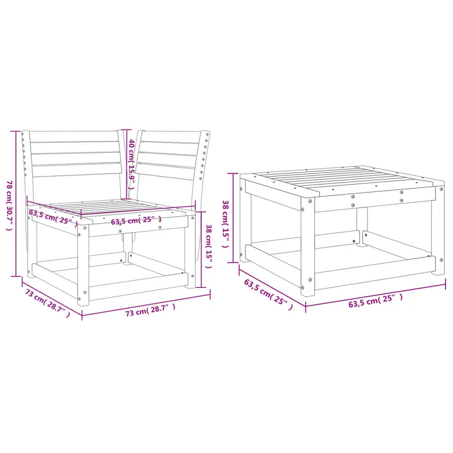 Salon de jardin 3 pcs blanc bois de pin massif - 8