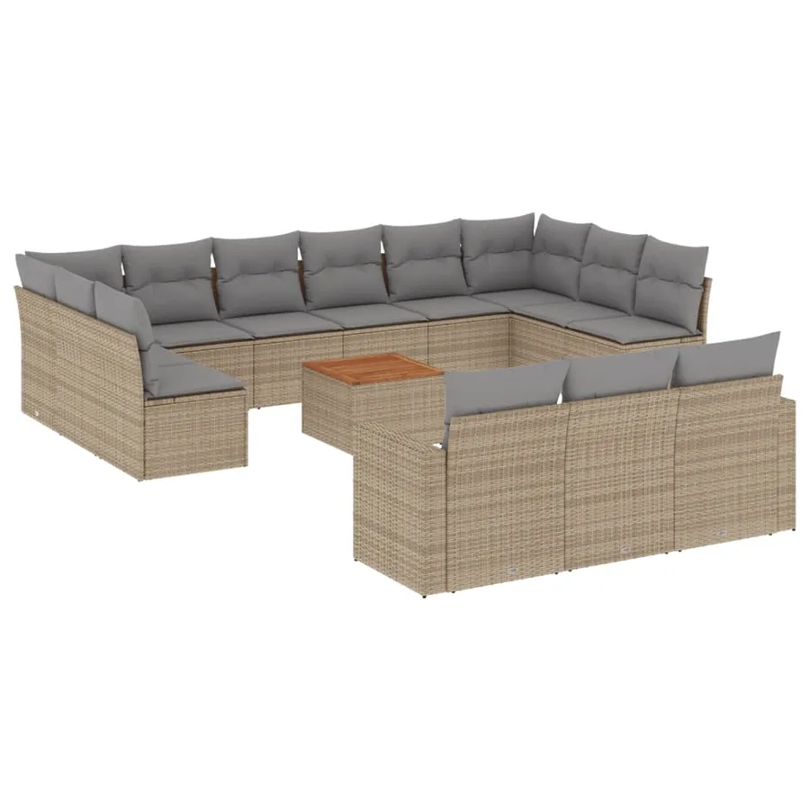 Salon de jardin et coussins 14 pcs mélange beige résine tressée - 2