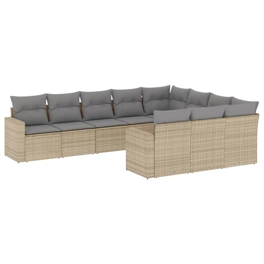 Salon de jardin avec coussins 10 pcs beige résine tressée - 2