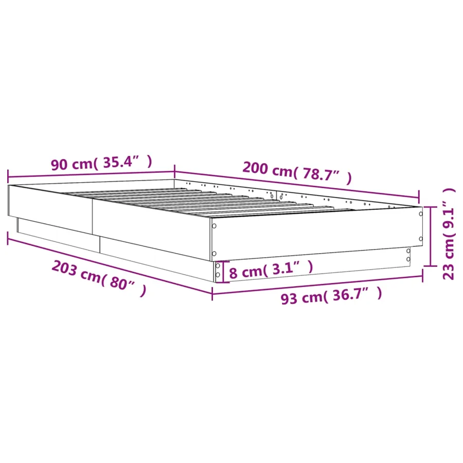 Cadre de lit sans matelas avec lumières LED 90x200 cm - 14