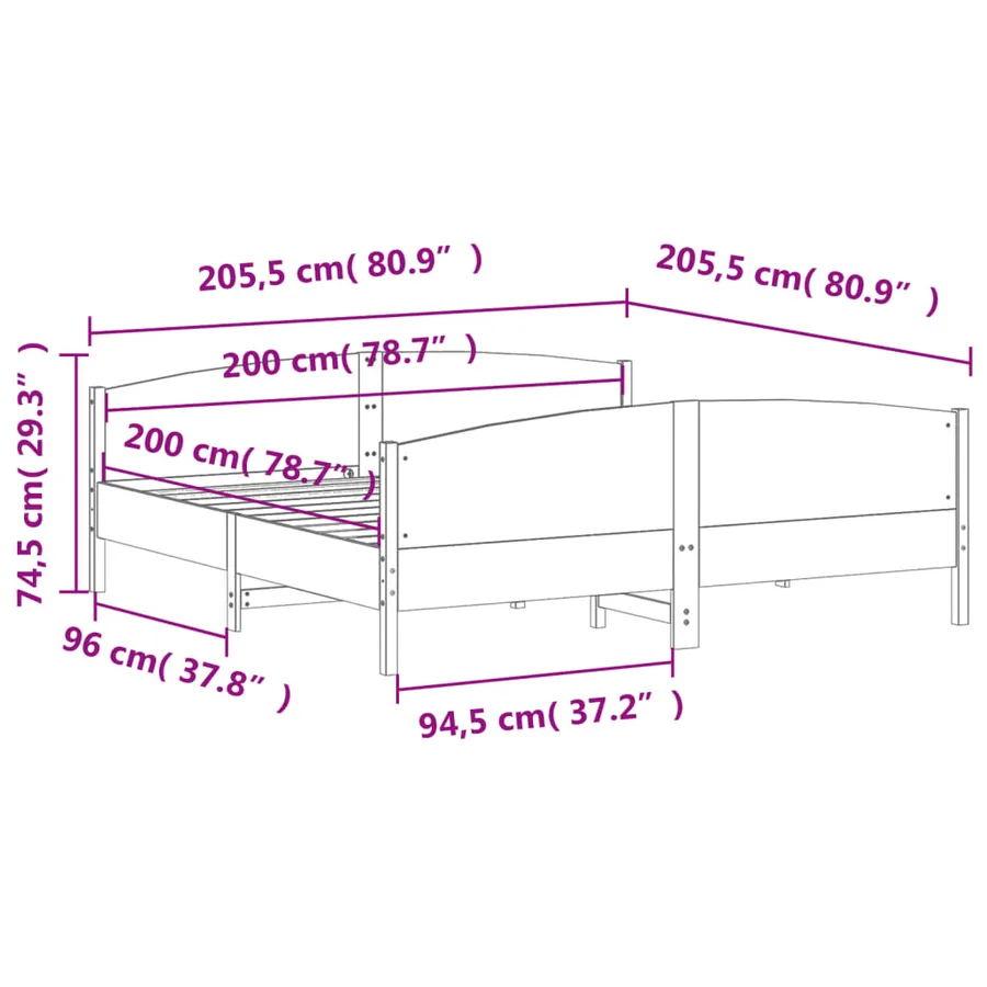 Cadre de lit et tête de lit cire marron 200x200 cm bois de pin - 9