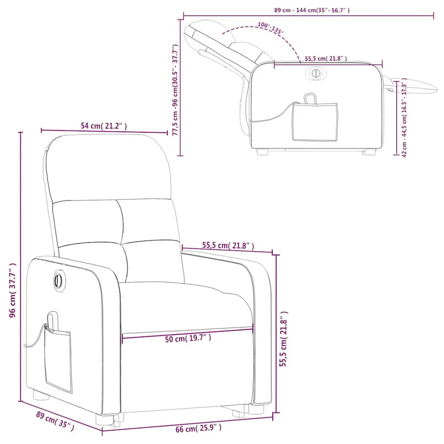 Fauteuil inclinable de massage électrique Taupe Tissu - 17