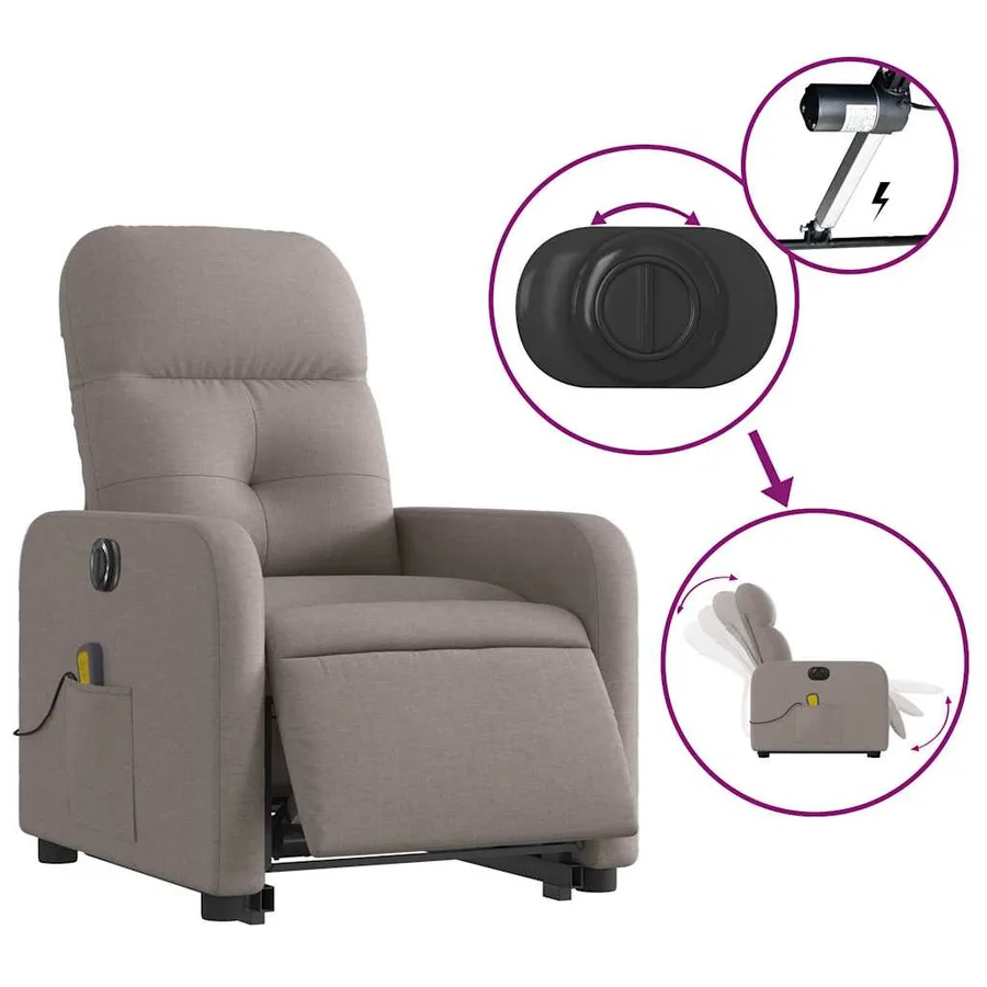 Fauteuil inclinable de massage électrique Taupe Tissu - 6