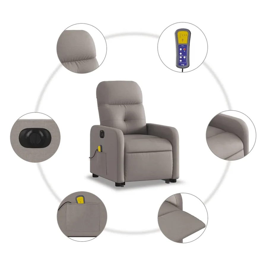 Fauteuil inclinable de massage électrique Taupe Tissu - 8