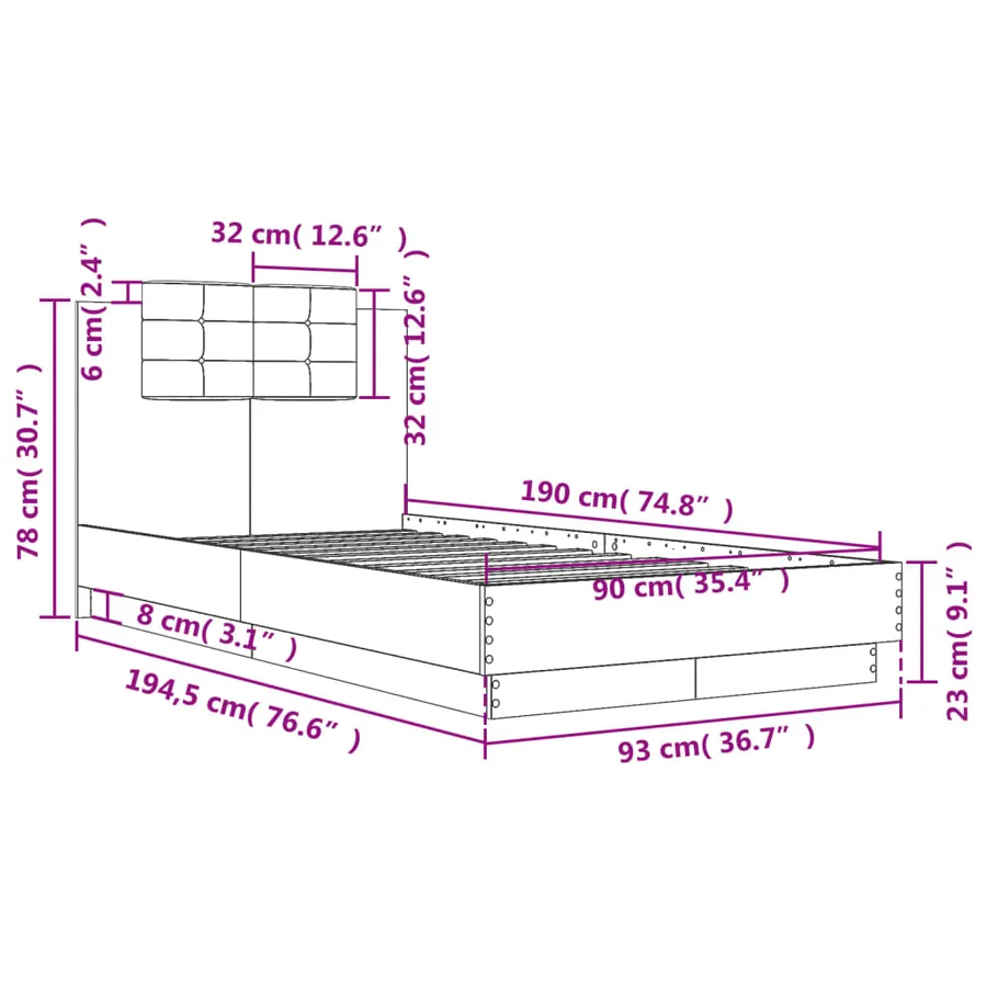 Cadre de lit sans matelas chêne sonoma 90x190 cm - 9