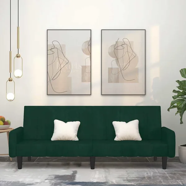Canapé-lit à 2 places vert foncé velours