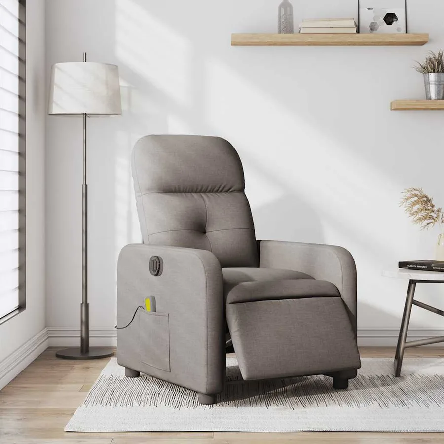Fauteuil de massage inclinable électrique Taupe Tissu - 15