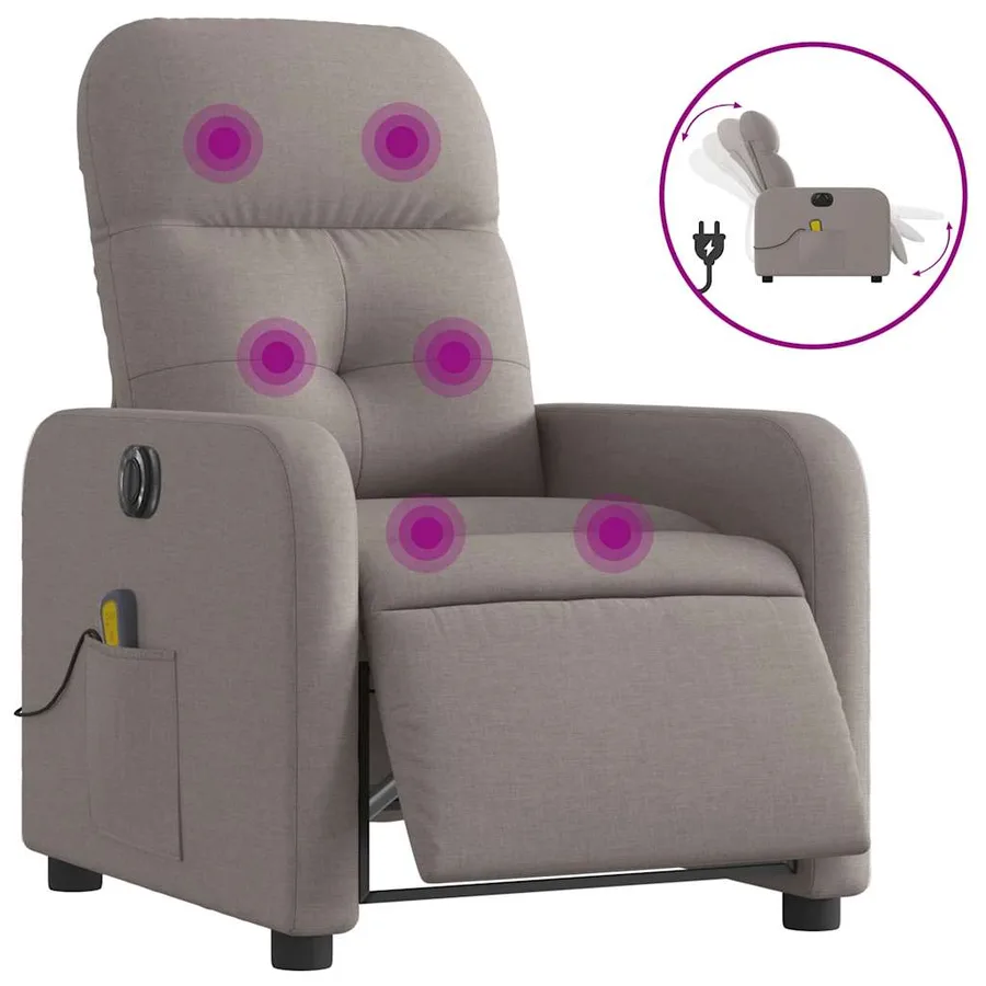 Fauteuil de massage inclinable électrique Taupe Tissu - 2
