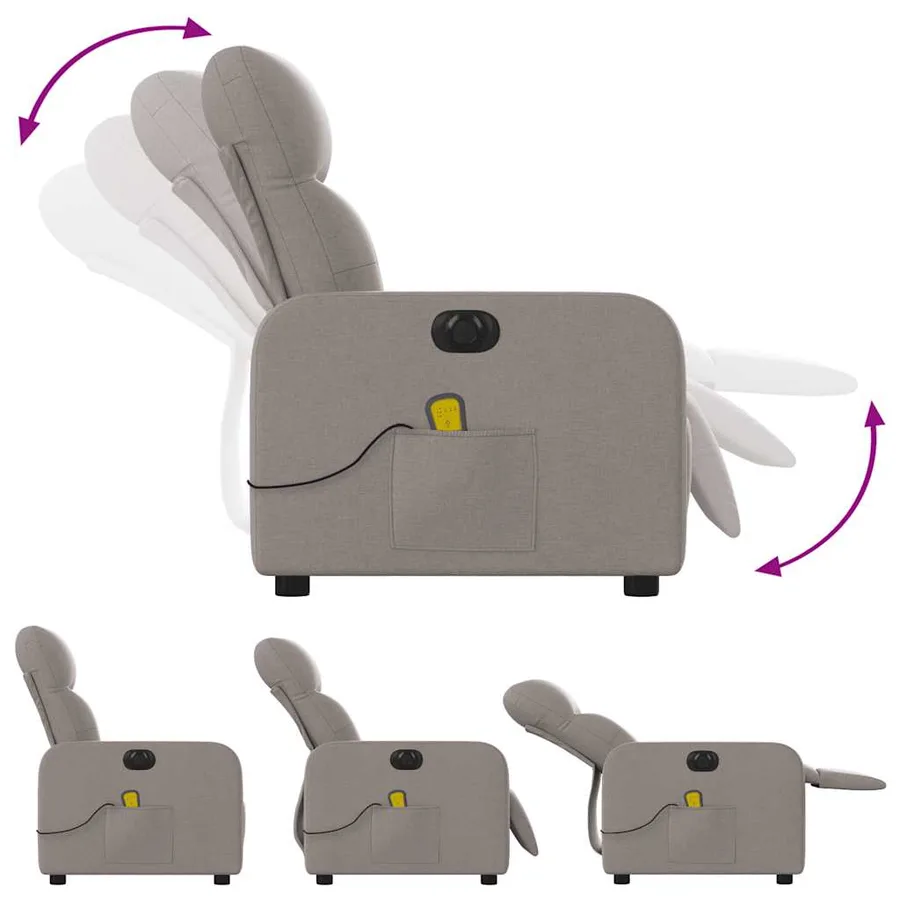 Fauteuil de massage inclinable électrique Taupe Tissu - 7