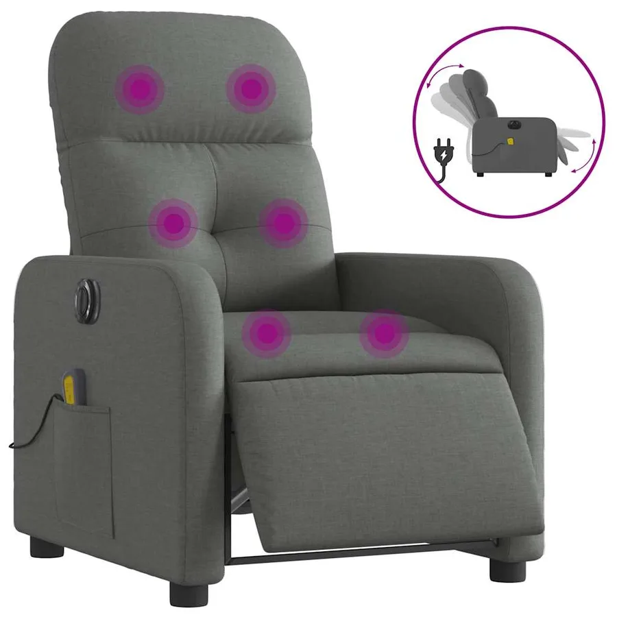Fauteuil inclinable de massage électrique gris foncé tissu - 2