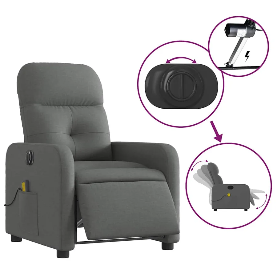 Fauteuil inclinable de massage électrique gris foncé tissu - 6