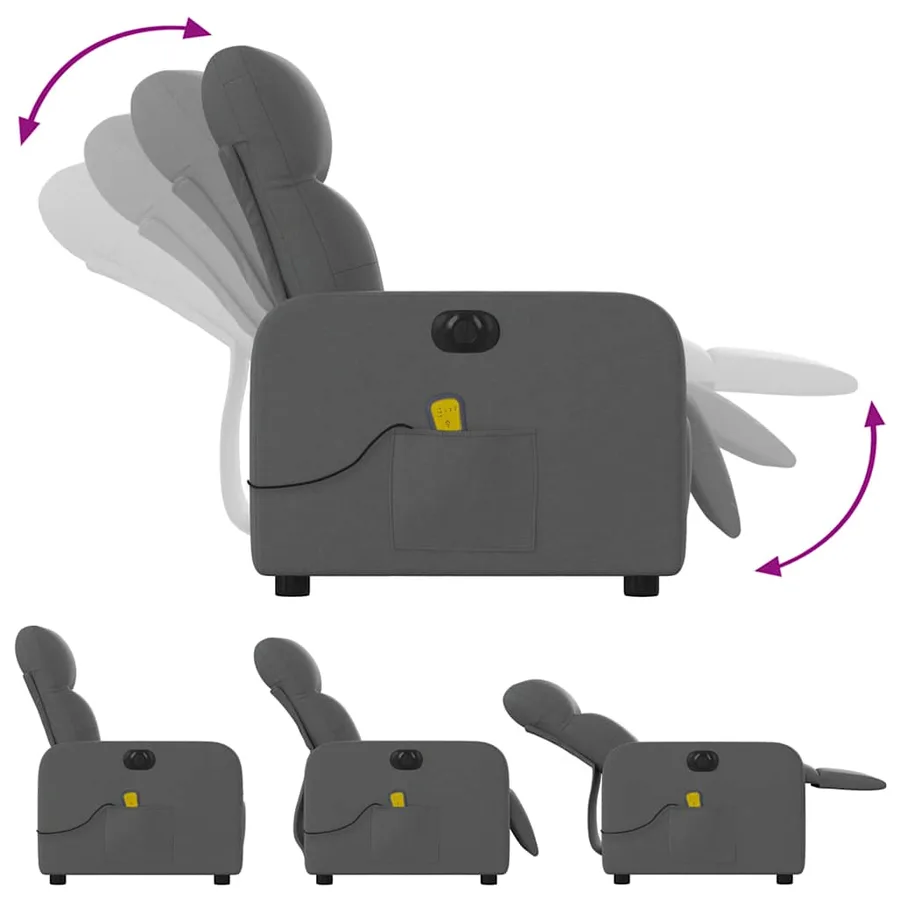 Fauteuil inclinable de massage électrique gris foncé tissu - 7