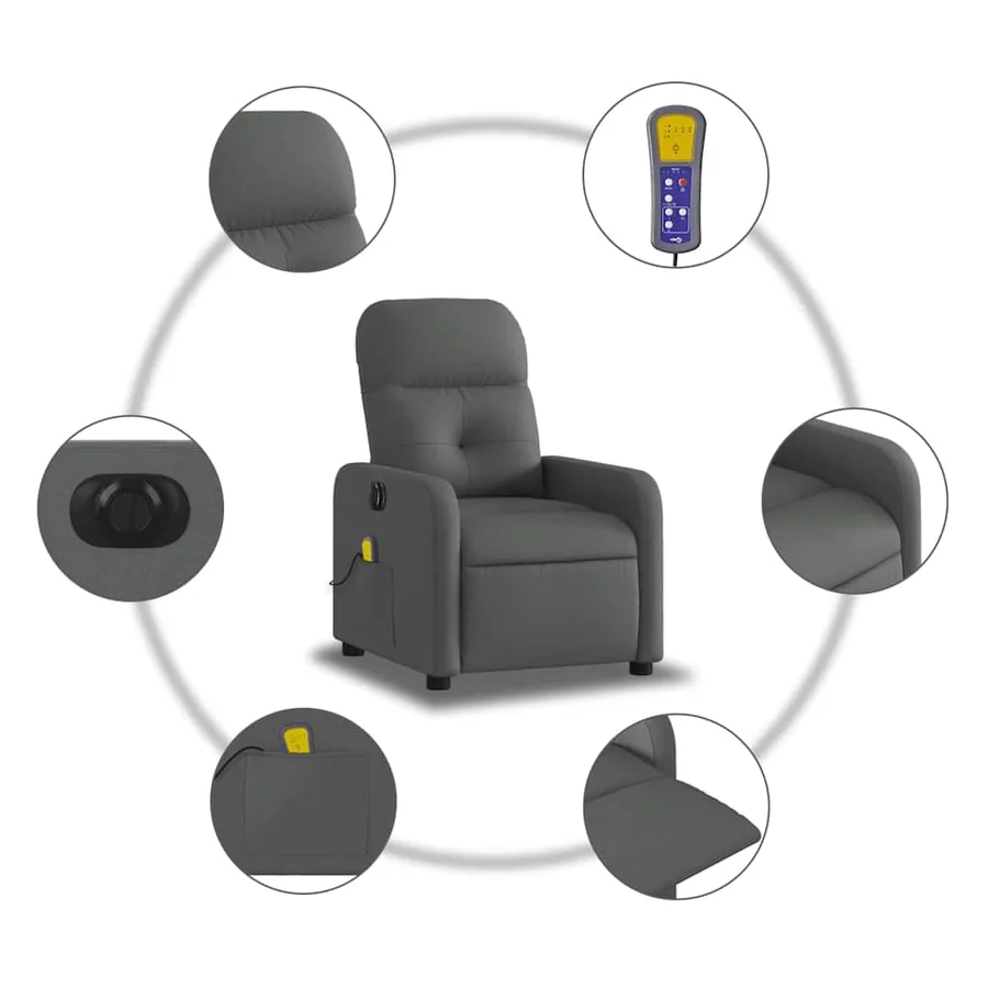 Fauteuil inclinable de massage électrique gris foncé tissu - 8