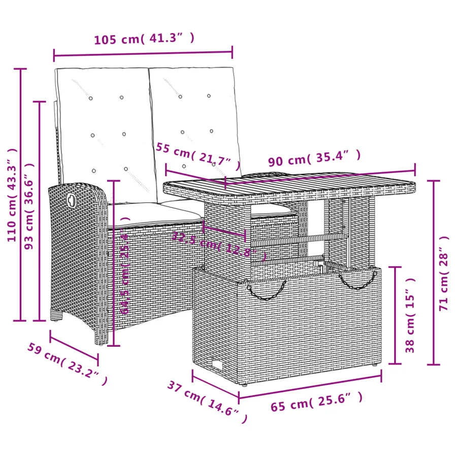 Ensemble à manger de jardin coussins 2pcs noir résine tressée - 8