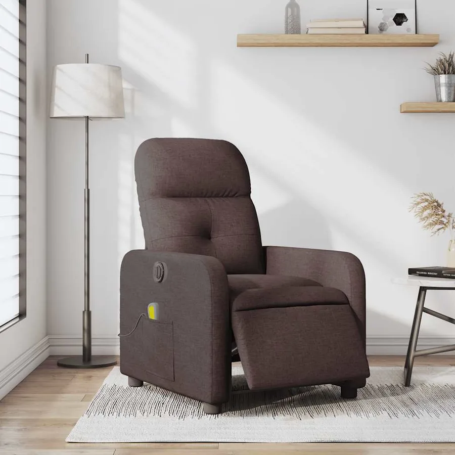 Fauteuil de massage inclinable électrique Marron foncé Tissu - 15
