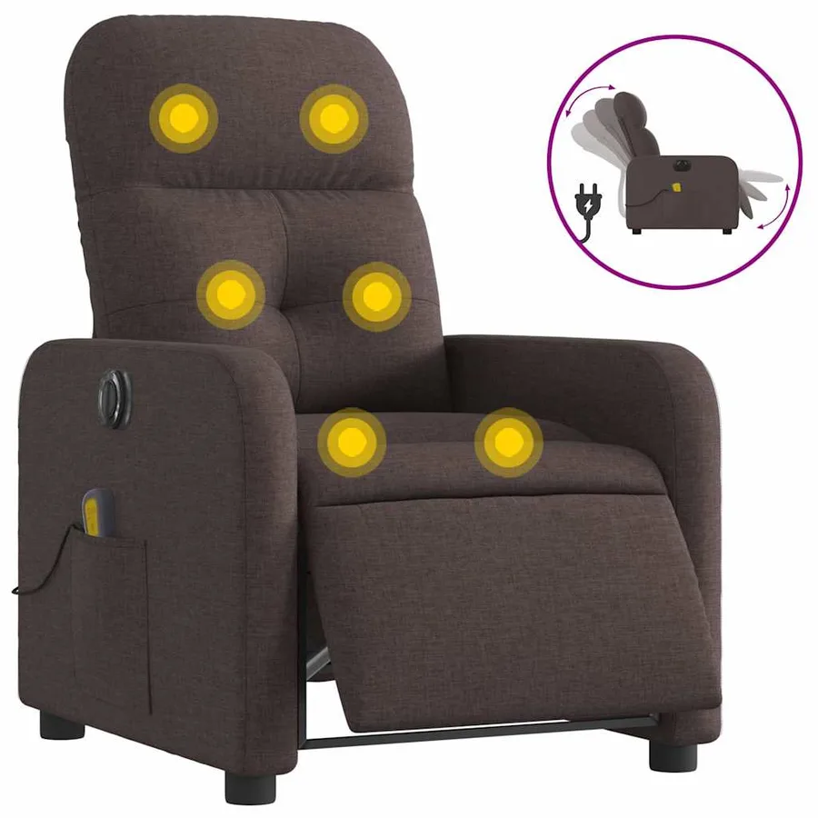 Fauteuil de massage inclinable électrique Marron foncé Tissu - 2