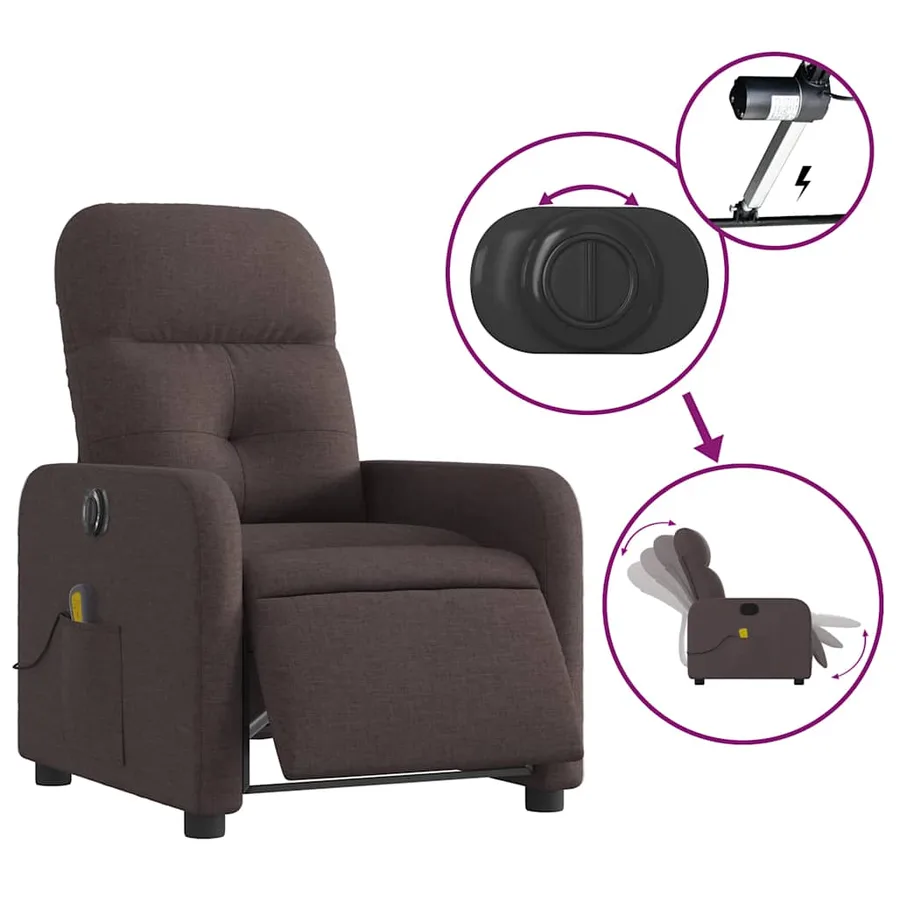 Fauteuil de massage inclinable électrique Marron foncé Tissu - 6