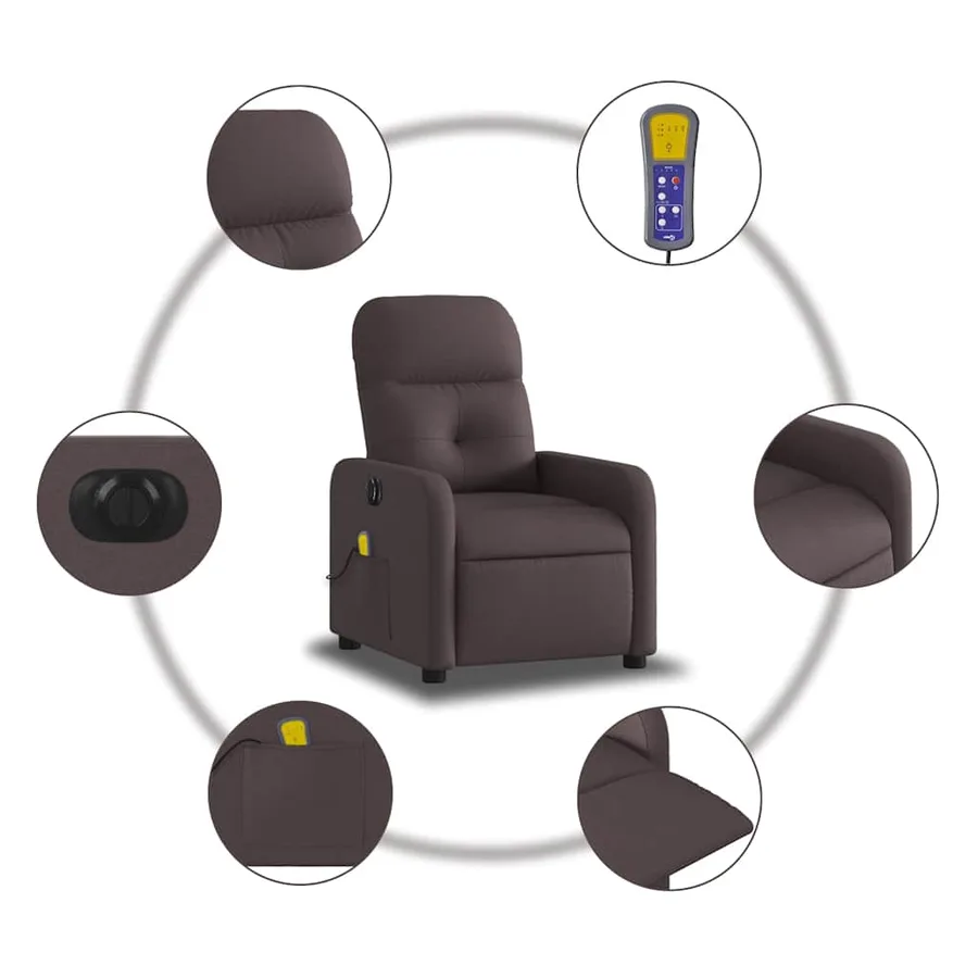 Fauteuil de massage inclinable électrique Marron foncé Tissu - 8