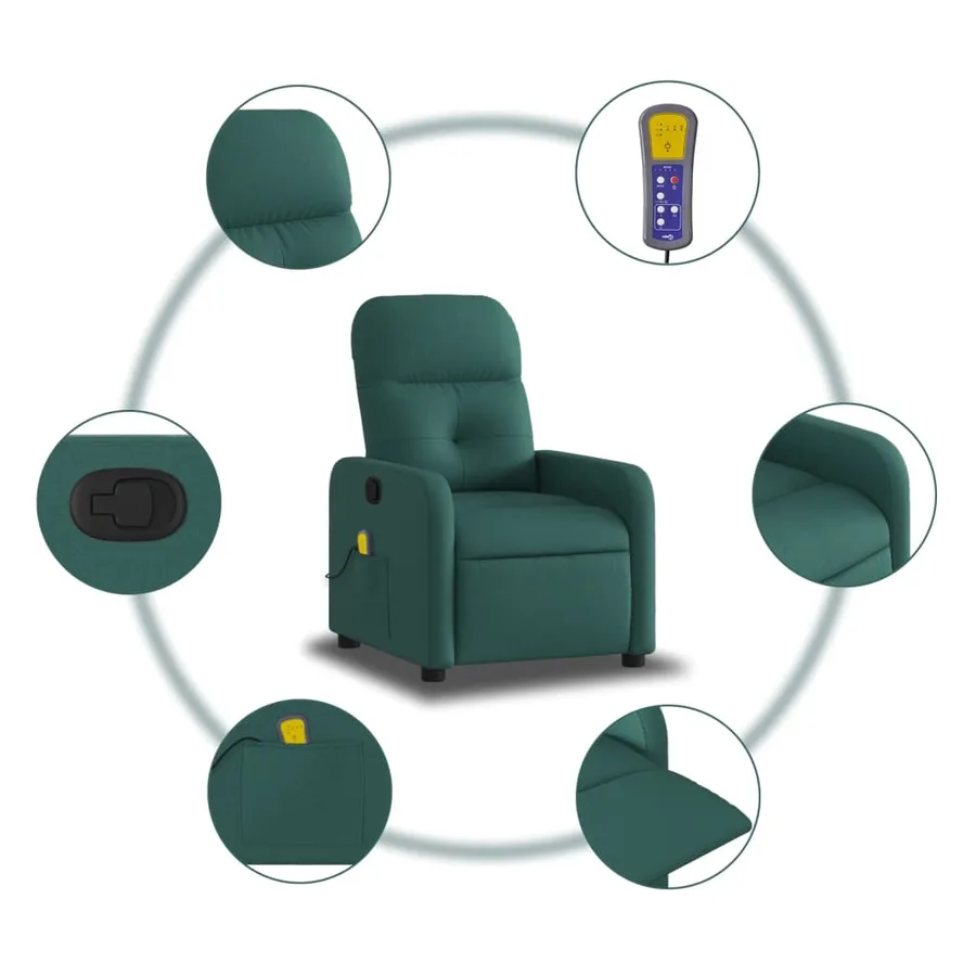 Fauteuil inclinable de massage vert foncé tissu - 6