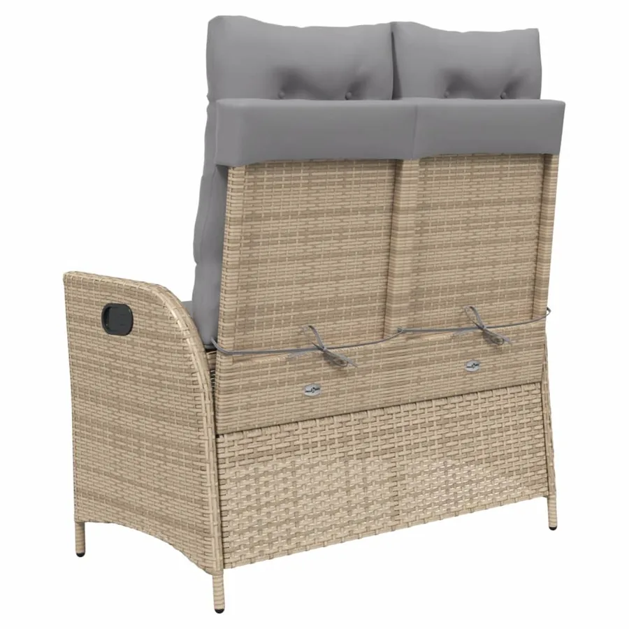 Banc inclinable de jardin avec coussins beige résine tressée - 5