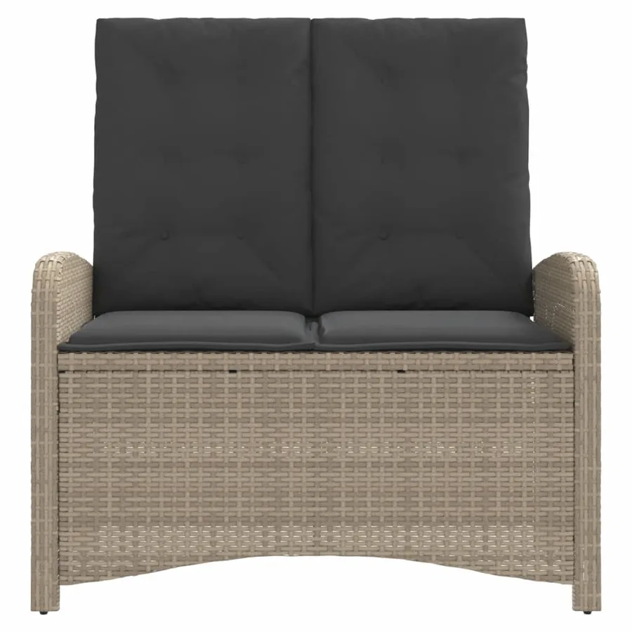 Banc inclinable de jardin et coussins gris clair résine tressée - 3