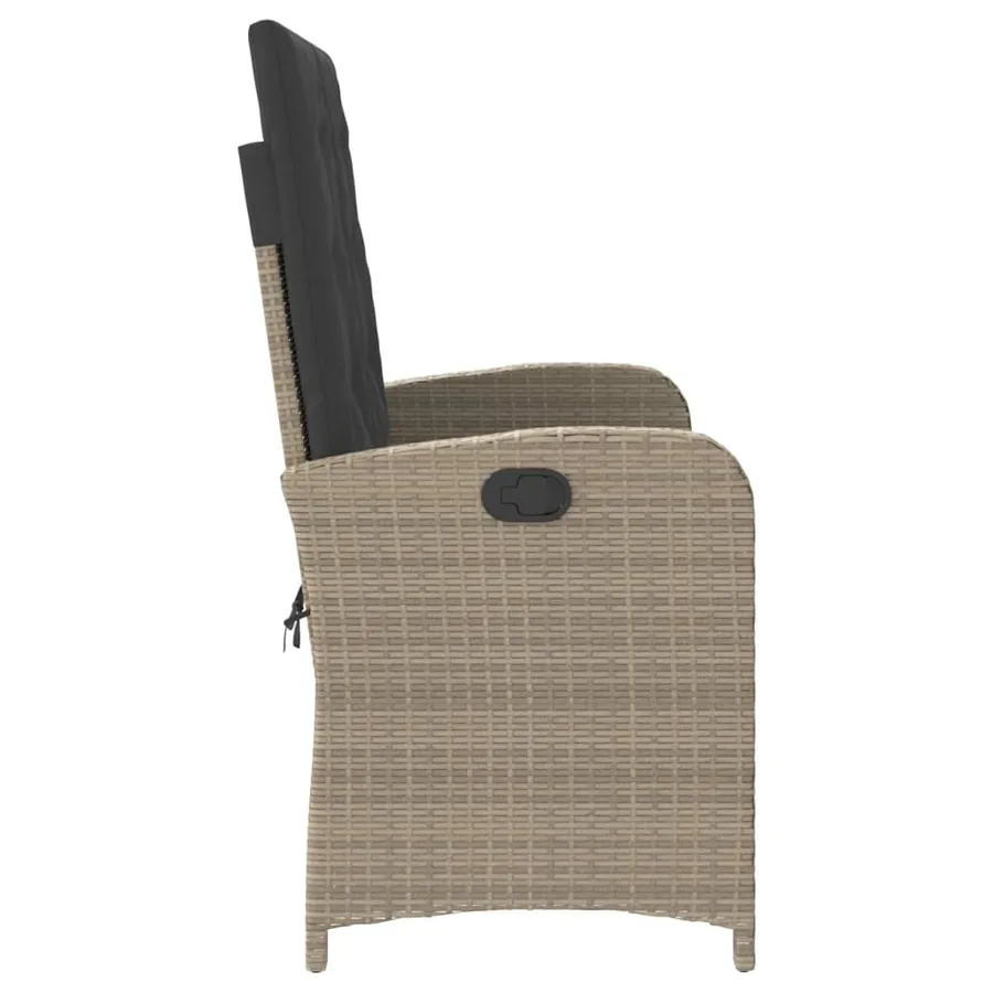 Banc inclinable de jardin et coussins gris clair résine tressée - 4