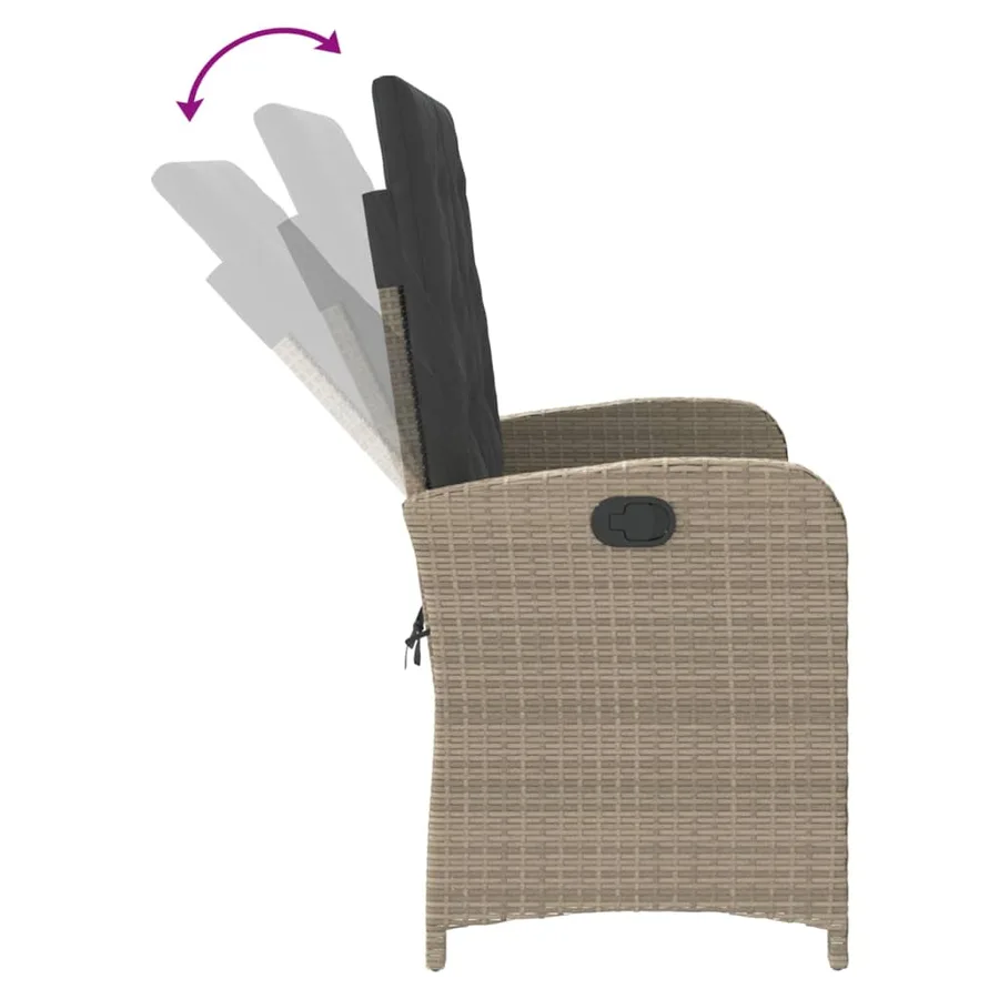 Banc inclinable de jardin et coussins gris clair résine tressée - 6