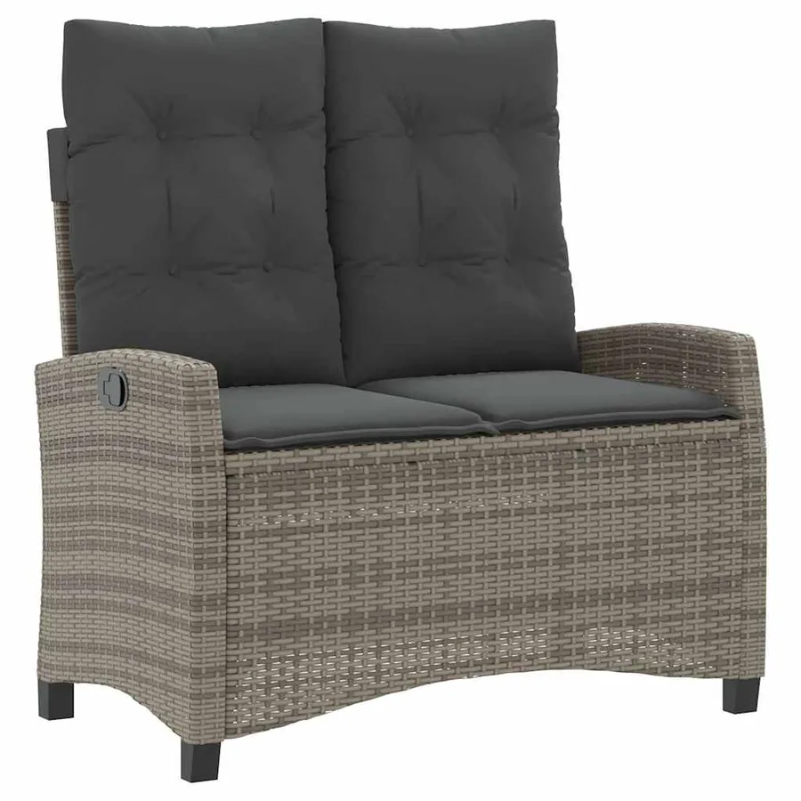 Banc inclinable de jardin avec coussins gris résine tressée - 2