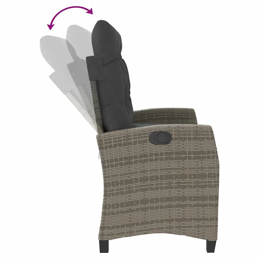 Banc inclinable de jardin avec coussins gris résine tressée - 6
