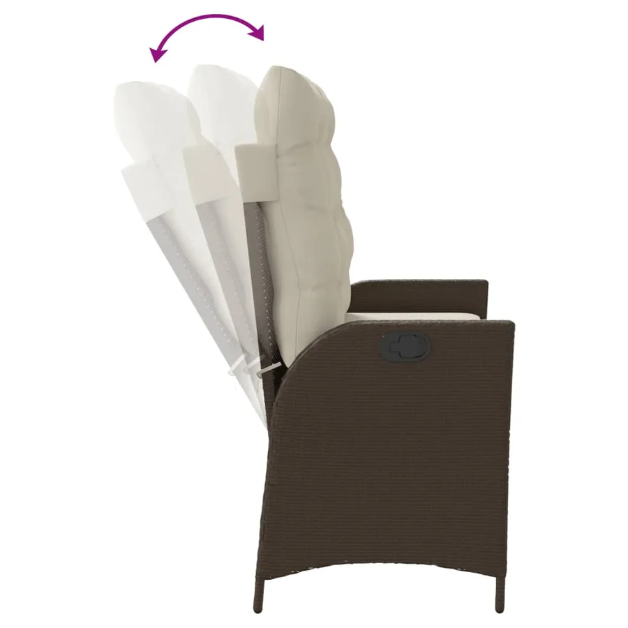 Banc inclinable de jardin avec coussins marron résine tressée - 6