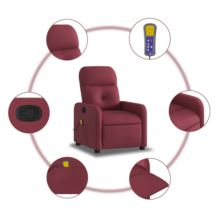 Fauteuil de massage inclinable Rouge bordeaux Tissu - 6
