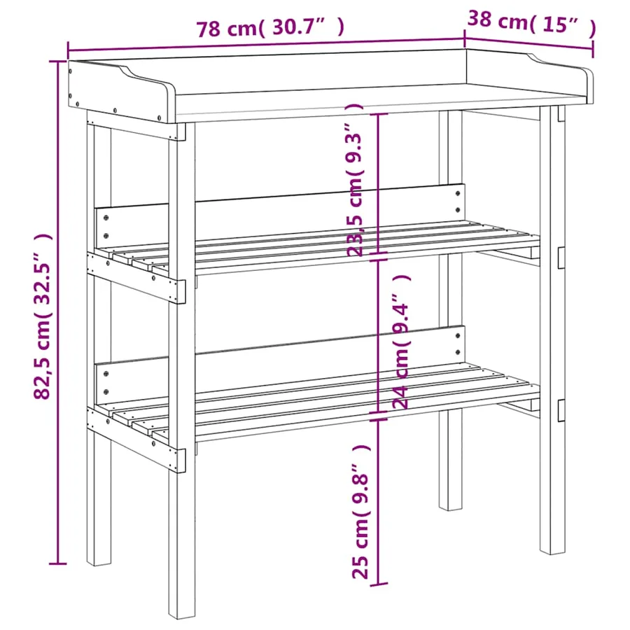 Table à plantes avec étagères marron 78x38x82,5cm bois de sapin - 9