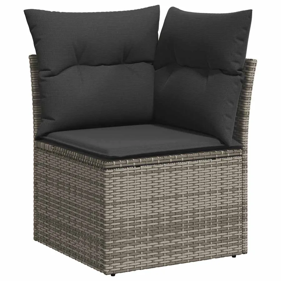 Canapé d'angle de jardin avec coussins gris résine tressée - 2