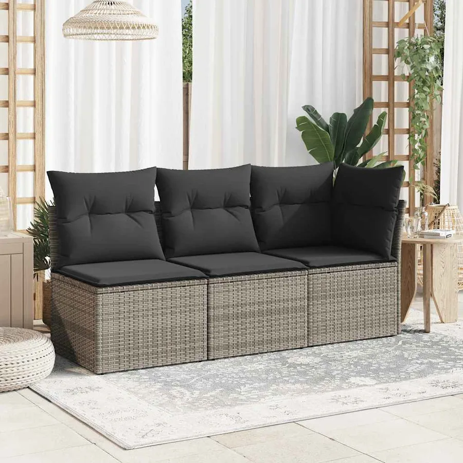Canapé d'angle de jardin avec coussins gris résine tressée - 3