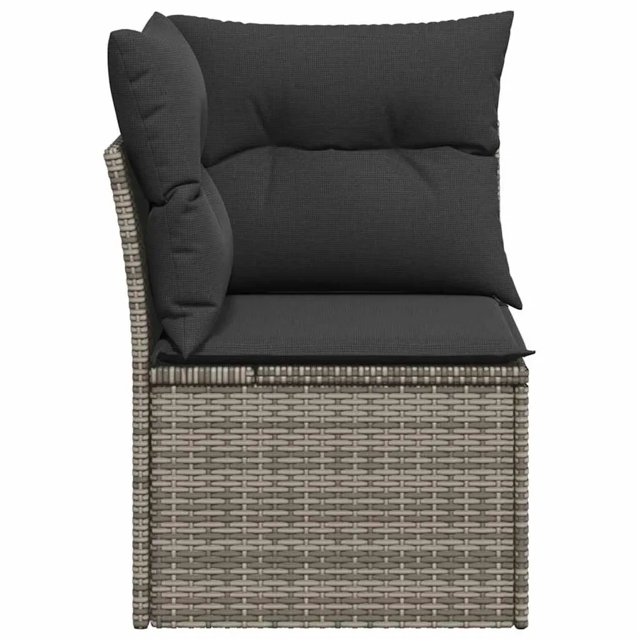 Canapé d'angle de jardin avec coussins gris résine tressée - 5