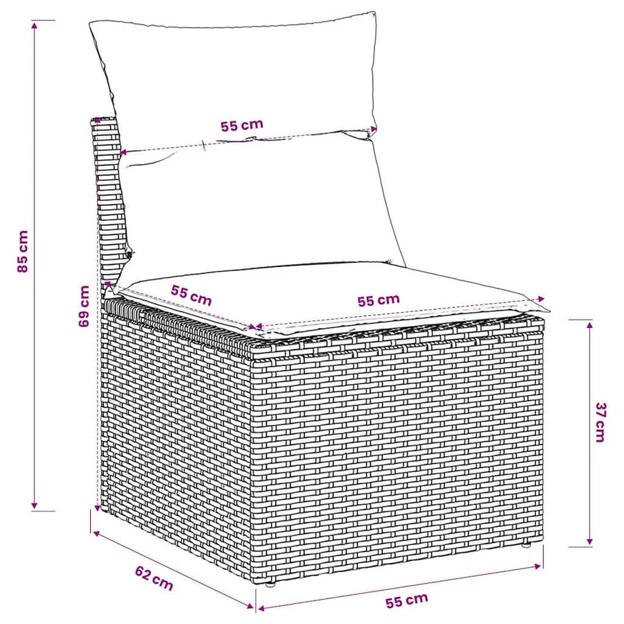 Chaise de jardin sans accoudoirs avec coussins beige poly rotin - 10