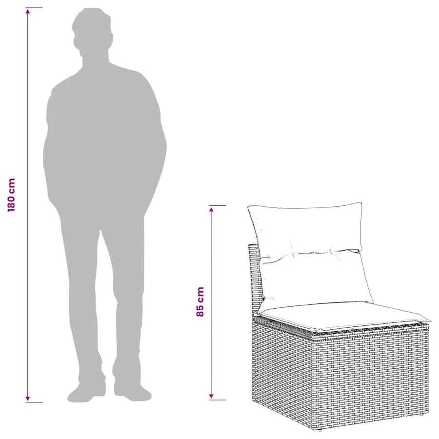 Chaise de jardin sans accoudoirs avec coussins beige poly rotin - 11