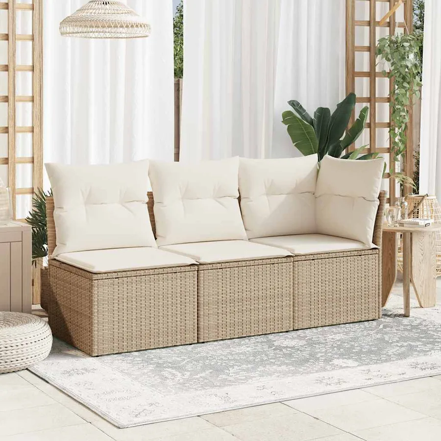 Chaise de jardin sans accoudoirs avec coussins beige poly rotin - 3