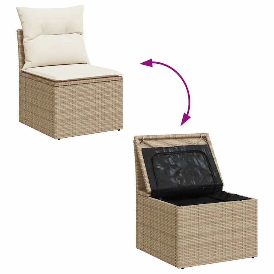 Chaise de jardin sans accoudoirs avec coussins beige poly rotin - 7